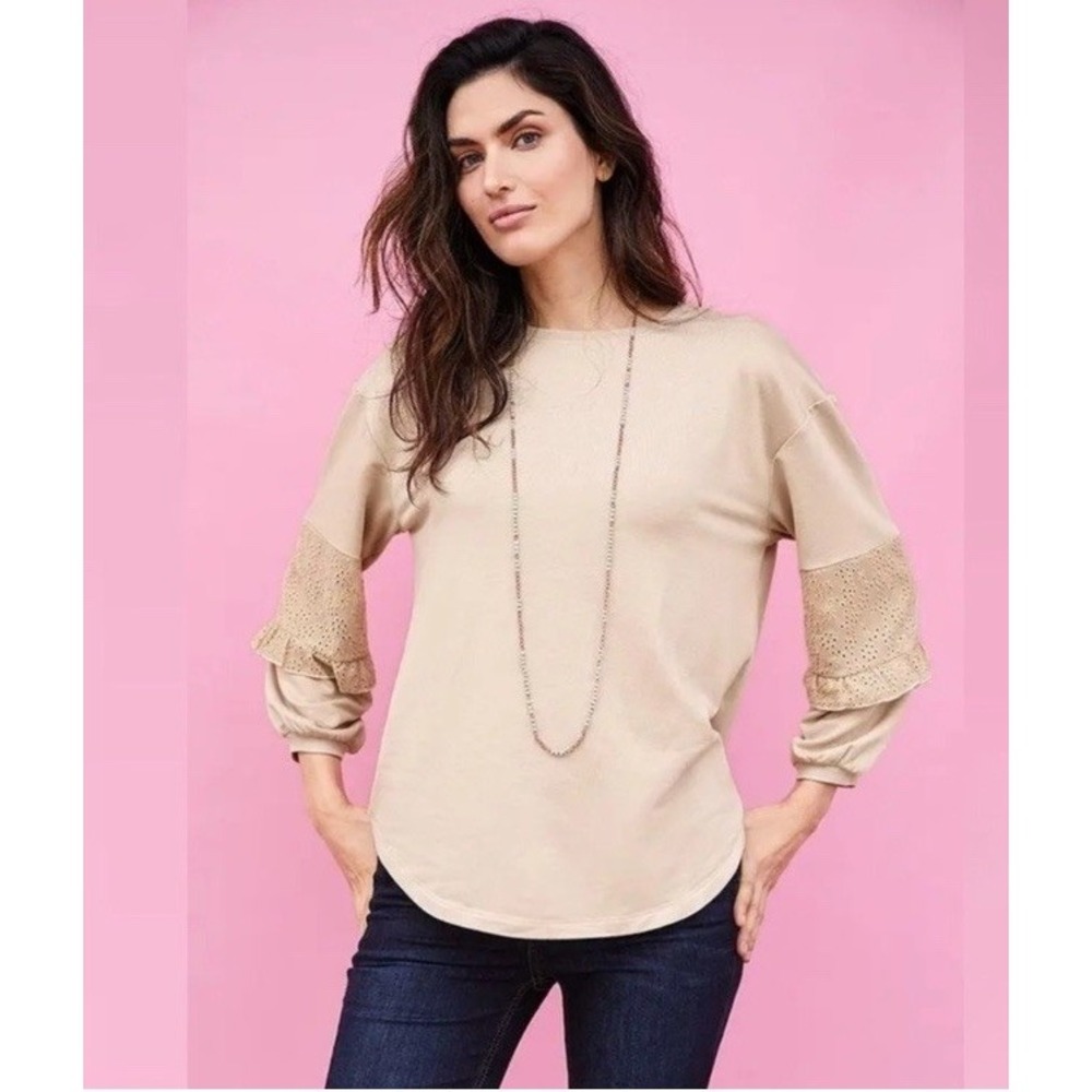 Matilda Jane Eyelet Ruffle Dream Chasers Dancing Queen Sweatshirt XXL Blush Pink